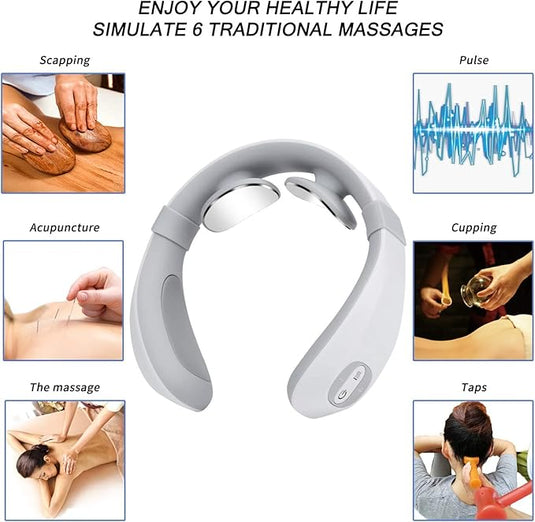 Masseur électrique pour la nuque, masseur de nuque portable intelligent avec impulsion de chaleur, 6 modes et 15 niveaux