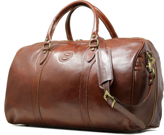 Brown Italian Leather Weekender Travel Bag