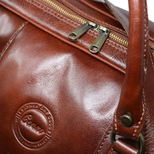 Brown Italian Leather Weekender Travel Bag